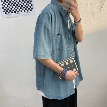 saferido      -shop 90s fashion men Summer New 5-Point Short Sleeve Denim Men's Shirt Korean Style Couple Loose Half Sleeve Short Sleeve Shirt Men's Batch