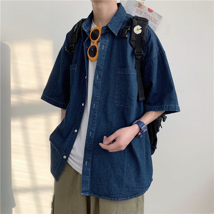 saferido      -shop 90s fashion men Summer New 5-Point Short Sleeve Denim Men's Shirt Korean Style Couple Loose Half Sleeve Short Sleeve Shirt Men's Batch