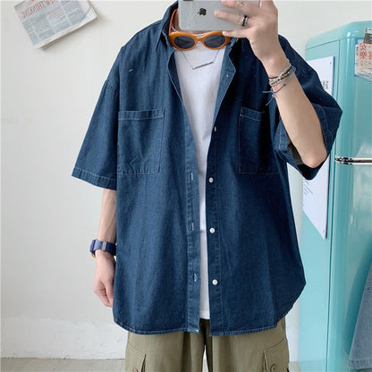 saferido      -shop 90s fashion men Summer New 5-Point Short Sleeve Denim Men's Shirt Korean Style Couple Loose Half Sleeve Short Sleeve Shirt Men's Batch