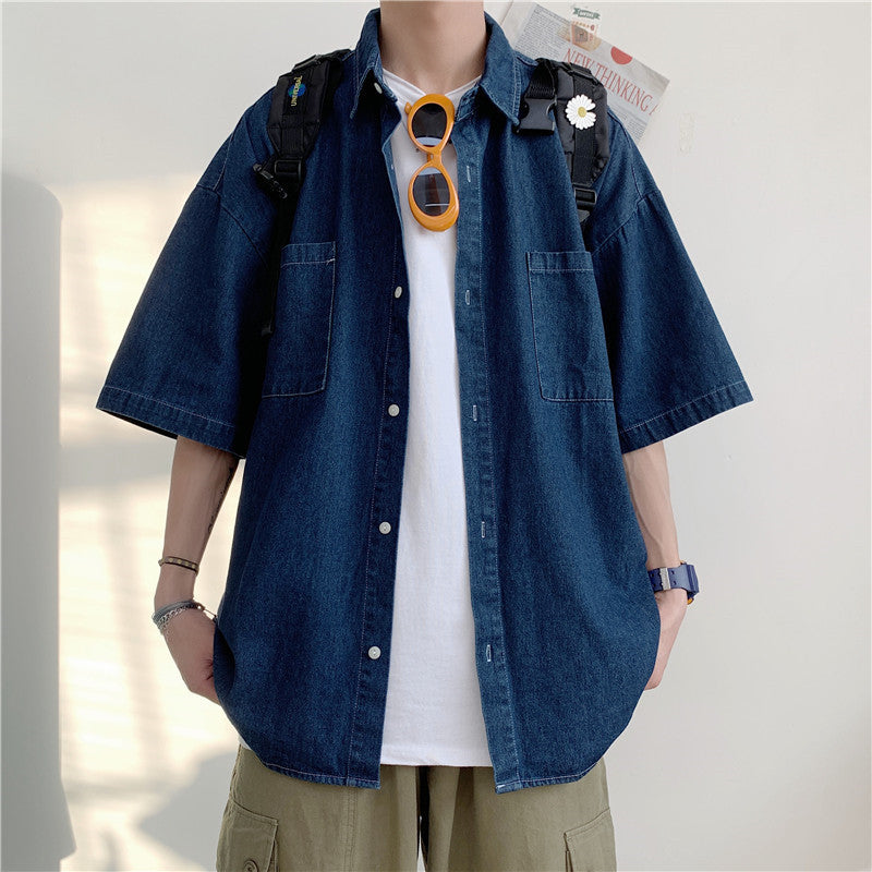 saferido      -shop 90s fashion men Summer New 5-Point Short Sleeve Denim Men's Shirt Korean Style Couple Loose Half Sleeve Short Sleeve Shirt Men's Batch