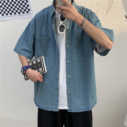 saferido      -shop 90s fashion men Summer New 5-Point Short Sleeve Denim Men's Shirt Korean Style Couple Loose Half Sleeve Short Sleeve Shirt Men's Batch