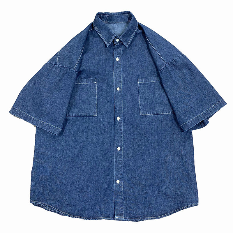 saferido      -shop 90s fashion men Summer New 5-Point Short Sleeve Denim Men's Shirt Korean Style Couple Loose Half Sleeve Short Sleeve Shirt Men's Batch