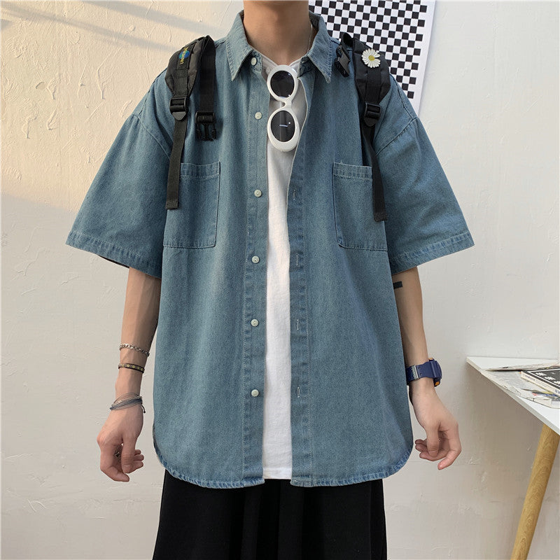 saferido      -shop 90s fashion men Summer New 5-Point Short Sleeve Denim Men's Shirt Korean Style Couple Loose Half Sleeve Short Sleeve Shirt Men's Batch