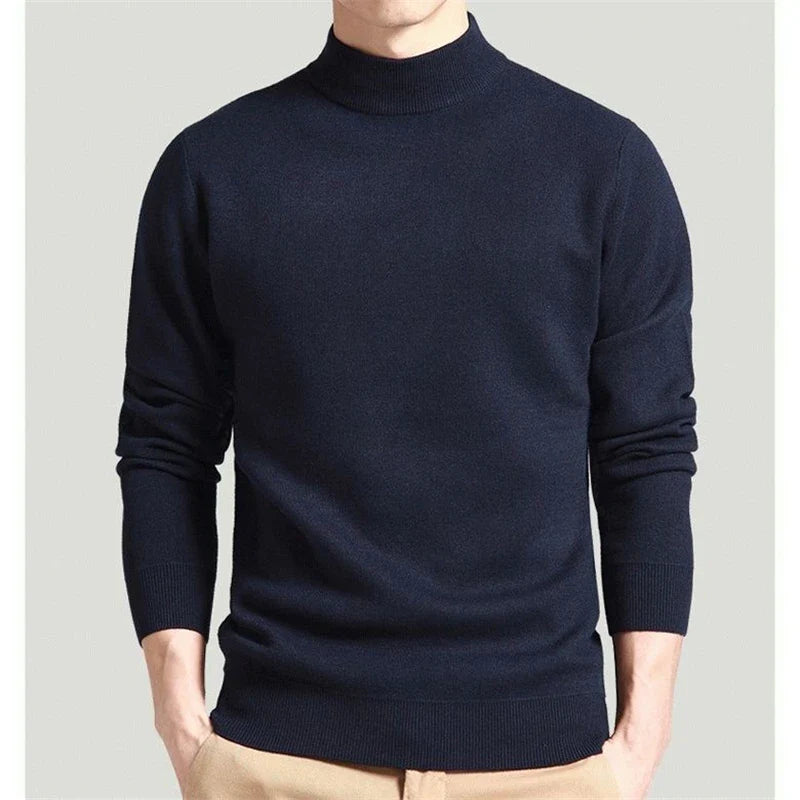 Spring Autumn Men Sweater Solid Color Pullovers Mock Neck Thin Fashion Knitted Pullovers