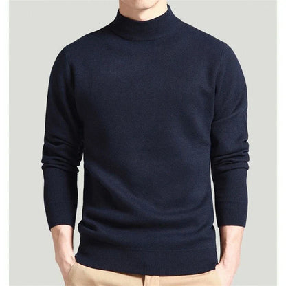 Spring Autumn Men Sweater Solid Color Pullovers Mock Neck Thin Fashion Knitted Pullovers