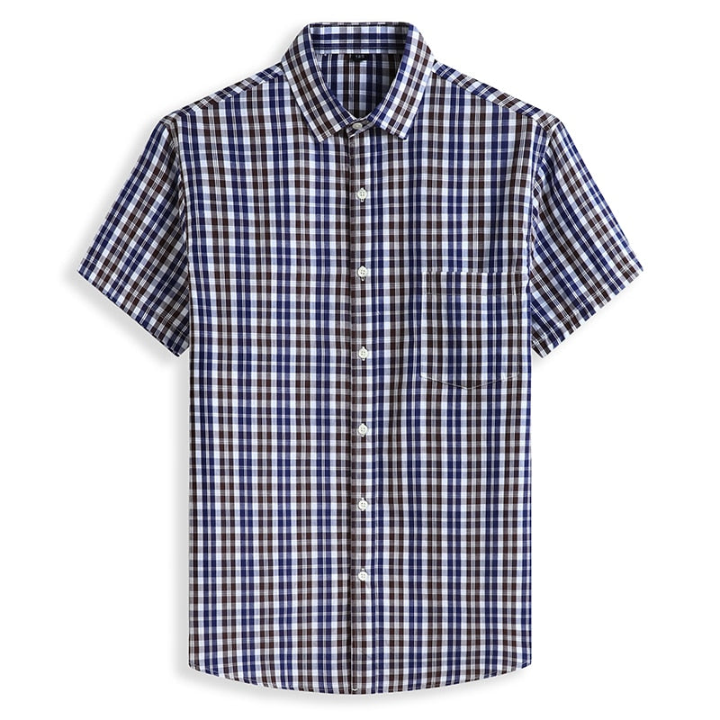 5XL 6XL 7XL 8XL 10XL Men's Plus Size Shirts Fashion Casual Classic Style 100% Cotton Comfortable Plaid Short Sleeve Shirt Male