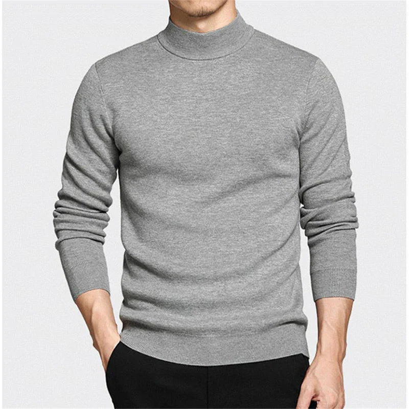 Spring Autumn Men Sweater Solid Color Pullovers Mock Neck Thin Fashion Knitted Pullovers