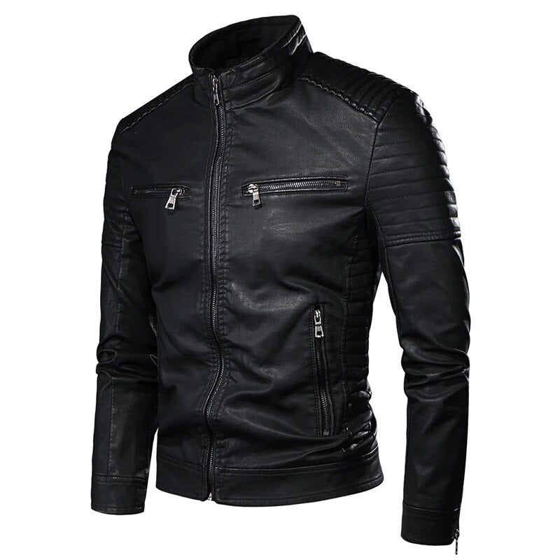 Men's Jacket Fashion Mens Vintage Leather Jackets Casual Men Faux Leather Motorcycle Jackets Biker Zipper Pockets Coats