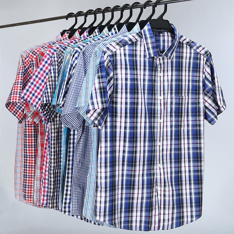 5XL 6XL 7XL 8XL 10XL Men's Plus Size Shirts Fashion Casual Classic Style 100% Cotton Comfortable Plaid Short Sleeve Shirt Male