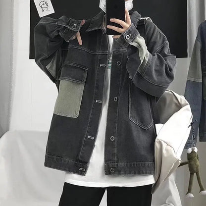 saferido Men's Casual Oversize Denim Jacket Korean Streetwear Men Jeans Jacket Coats Casual Windbreaker Overalls Coat Outwear S-4XL