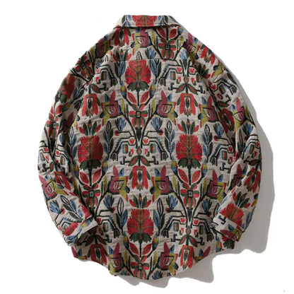 Southwestern Aztec Tribal Indian Button Shirts Streetwear Hip Hop Casual Flowers Patterned Long Sleeve Shirt Coats Tops