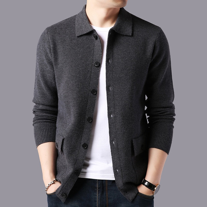 High Quality Cardigan Men Knitting Sweaterscoat Autumn Winter Casual Sweater Jackets Solid Turn Down Collar Knitted Cardigan Man