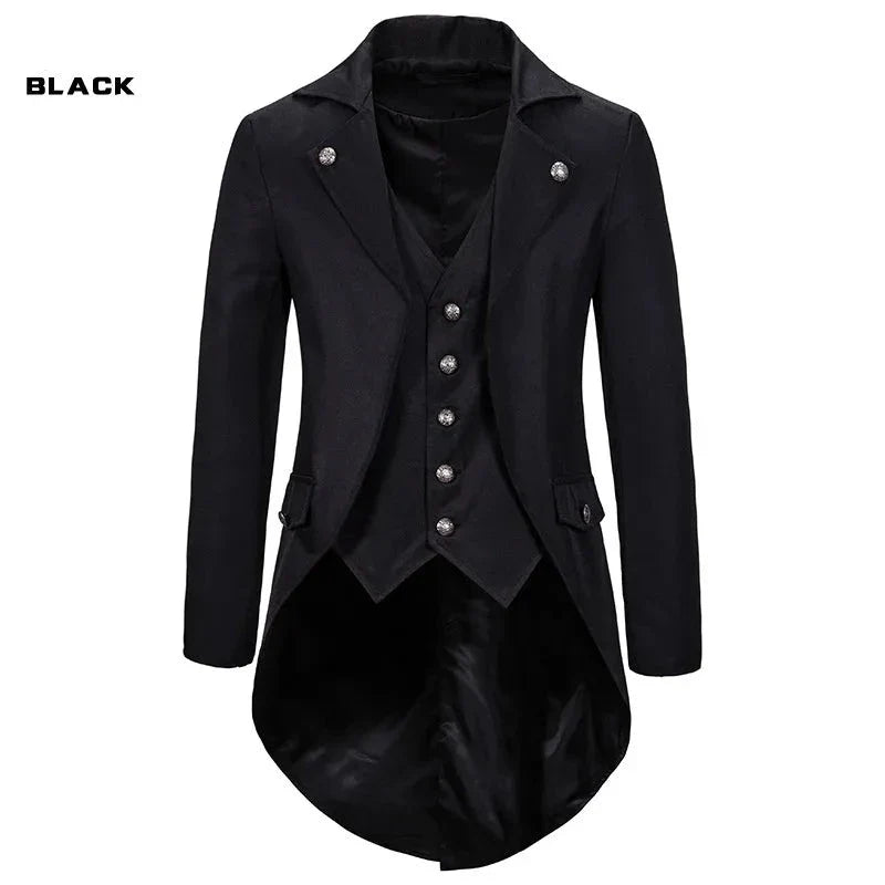 Gothic Victorian Tailcoat Jacket Men Steampunk Medieval Cosplay Costume Male Pirate Renaissance Formal Tuxedo Coats 2XL