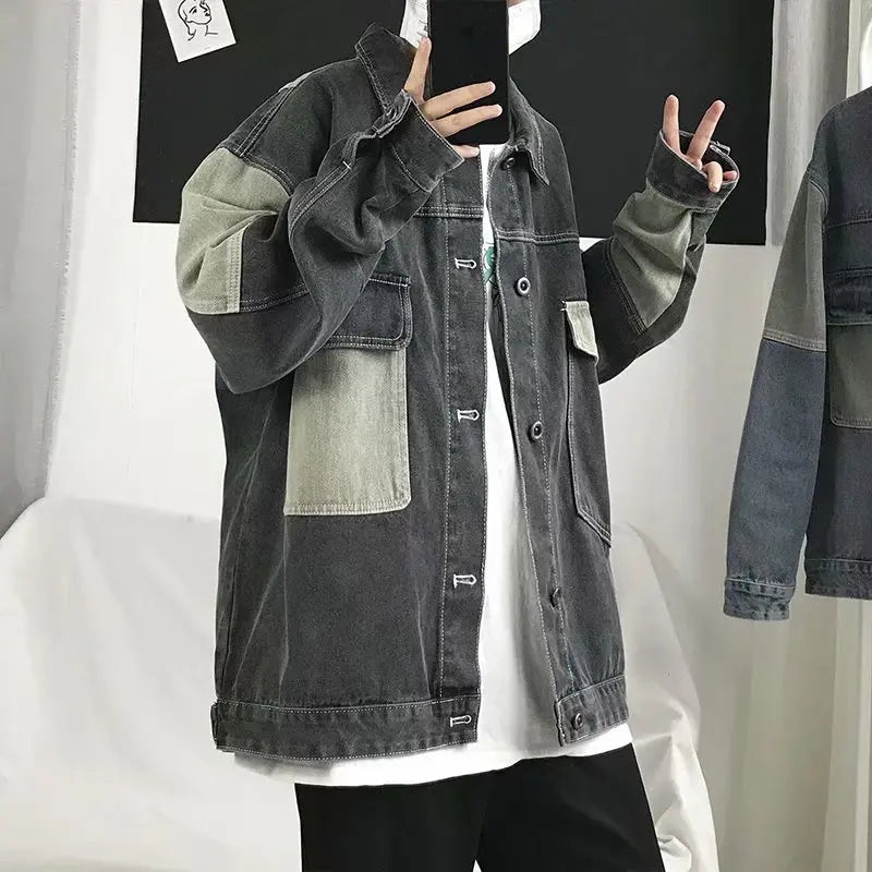 saferido Men's Casual Oversize Denim Jacket Korean Streetwear Men Jeans Jacket Coats Casual Windbreaker Overalls Coat Outwear S-4XL