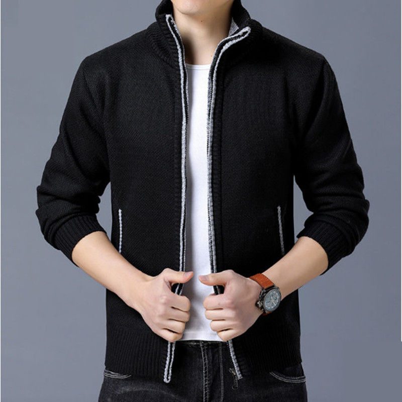 Men's New Fleece Cardigan Sweater Fall/Winter Thermal Jacket Zip Up Knitted Trendy Casual Plus Size M-4XL