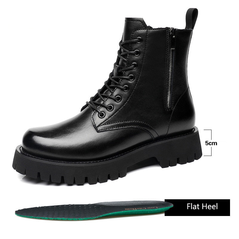 Zipper Man Platform Boot Height Increasing High Men Leather Heel Shoe Male Elevator Boots Autumn Spring