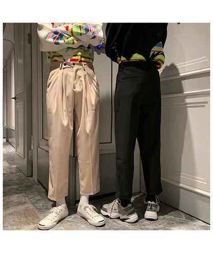 Prowow  Spring Men Pants Solid Straight Loose Trousers Male All-match Simple Nine Points Trousers Korean Style Suit Pants