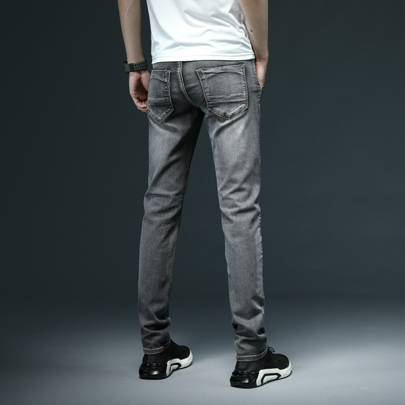 Men's Skinny White Jeans Fashion Casual Elastic Cotton Slim Denim Pants Male Brand Clothing Black Gray Khaki