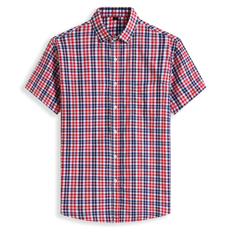 5XL 6XL 7XL 8XL 10XL Men's Plus Size Shirts Fashion Casual Classic Style 100% Cotton Comfortable Plaid Short Sleeve Shirt Male