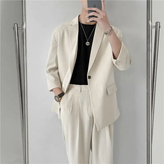 Spring Summer British Style Formal Blazer Men Korean Fashion Loose Casual Dress Jacket Men Harajuku Social Suit Jacket Men M-2XL