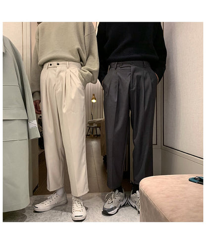 Prowow  Spring Men Pants Solid Straight Loose Trousers Male All-match Simple Nine Points Trousers Korean Style Suit Pants