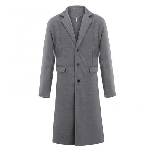 40%Winter Men's Coat Solid Color Long Sleeve Button Jacket Men's Coat Street Style Mid-Length Trench Coat