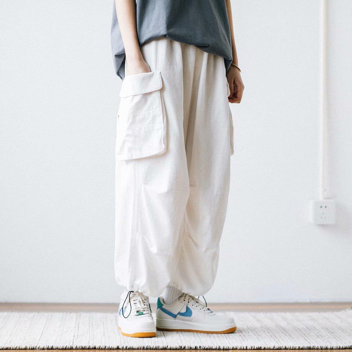 Y2k Baggy Cargo Pants 100% Cotton Joggers Streetwear Ankle-Length Casual Harem Long Trousers Men Wide Leg Oversize