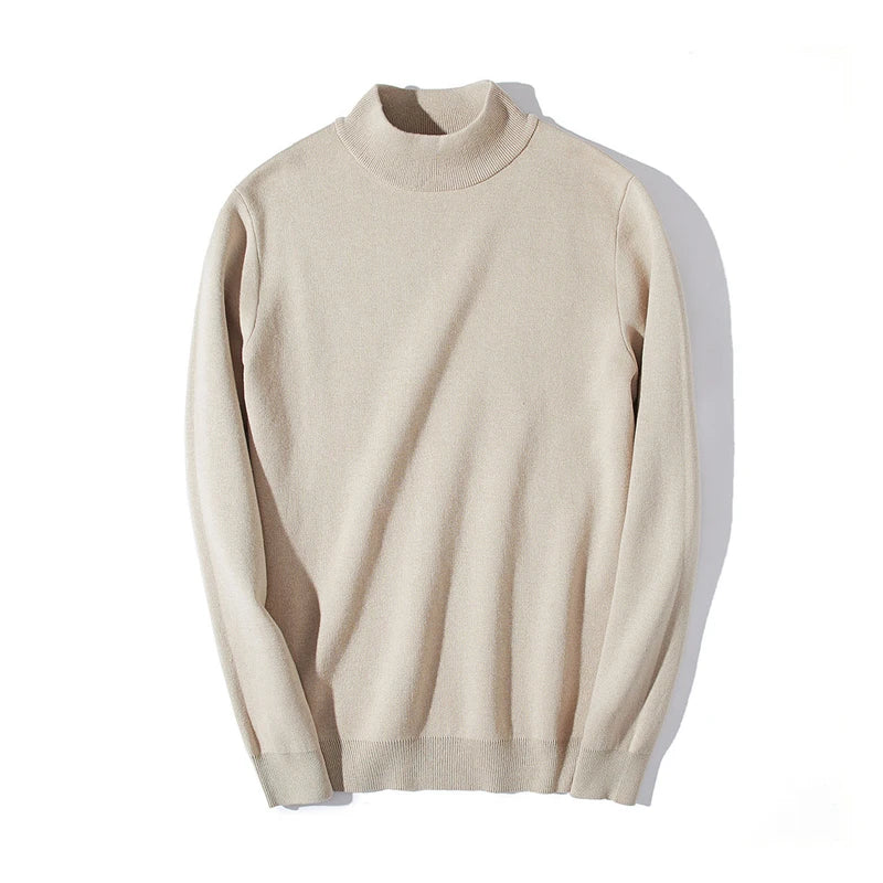 Spring Autumn Men Sweater Solid Color Pullovers Mock Neck Thin Fashion Knitted Pullovers