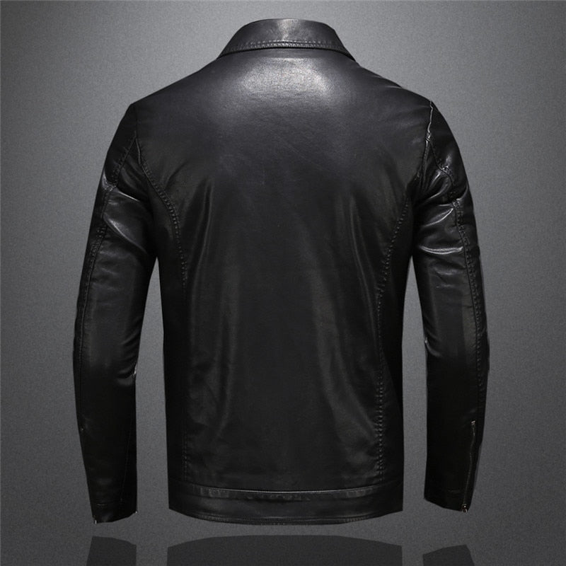 Men's Motorcycle Leather Jacket Large Size Pocket Black Zipper Lapel Slim Fit Male Spring and Autumn High Quality Pu Coat M-5Xl