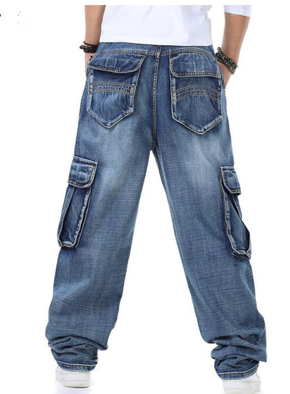 Men Jeans Baggy Hip Hop Jeans Multi Pockets Skateboard Cargo Jeans For Men Tactical Joggers Denim Pants Size 38-46