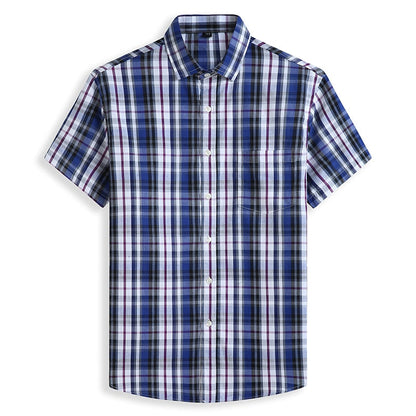 5XL 6XL 7XL 8XL 10XL Men's Plus Size Shirts Fashion Casual Classic Style 100% Cotton Comfortable Plaid Short Sleeve Shirt Male