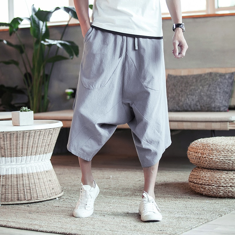 Men Harajuku Harem Pants  Mens Summer Cotton Linen Joggers Pants Male Vintage Chinese Style Sweatpants Fashions