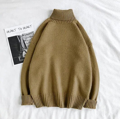 Winter Warm Men's Turtleneck Sweaters Solid Korean Man Casual Knitter Pullovers  Harajuku Male Fleece Sweaters