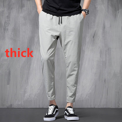 New Korean Ice Silk Elastic Trousers Four Seasons Thin Casual Men'S Loose 9-Point Large Size Small Foot Sports Pants Spring