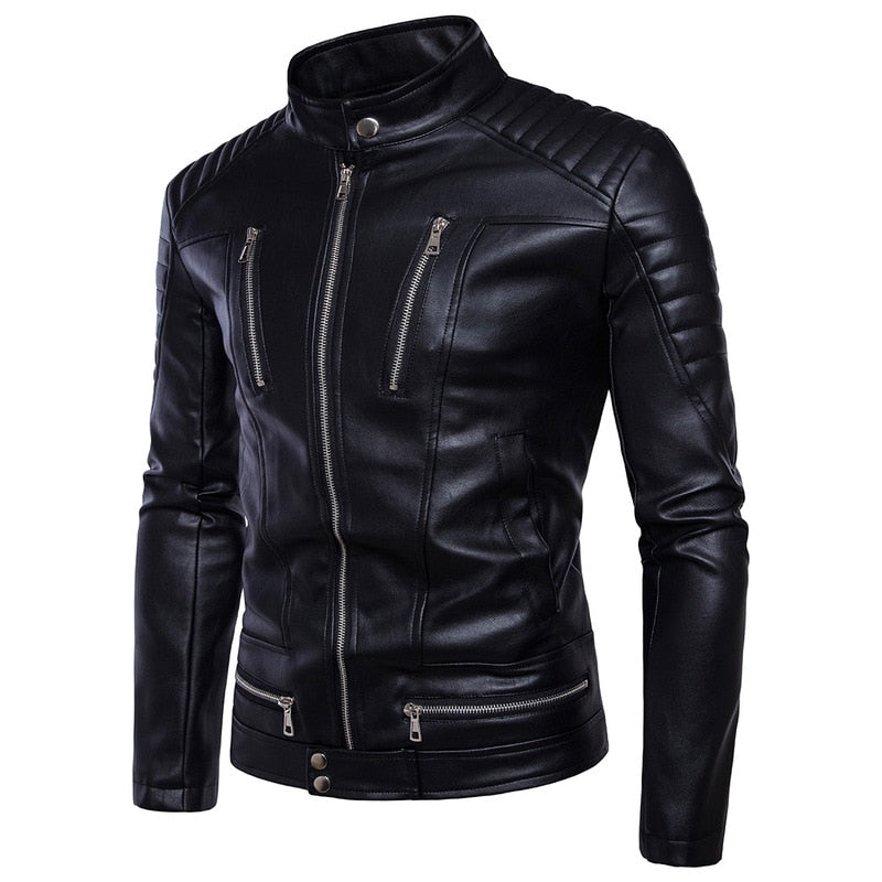 Mens Bomber Jackets Fashion Men Faux Leather Coat Zipper Overcoat Motor Jacket Motorcycle Bikers Punk  Man Brand Top Colthing