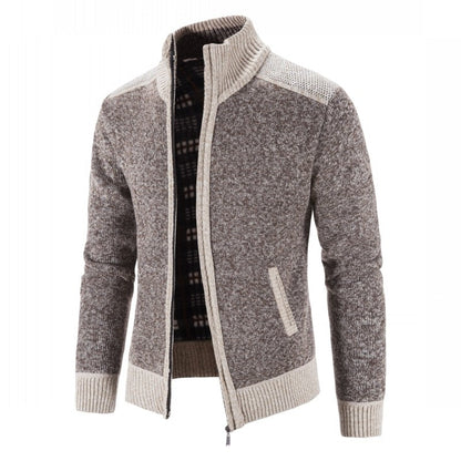 New Men's Sweater Coat Fashion Patchwork Cardigan Men Knitted Sweater Jacket Slim Fit Stand Collar Thick Warm Cardigan Coats Men