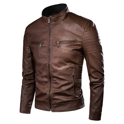 Men's Jacket Fashion Mens Vintage Leather Jackets Casual Men Faux Leather Motorcycle Jackets Biker Zipper Pockets Coats