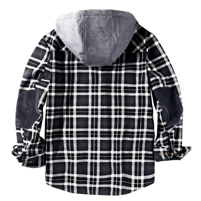 Winter Casual Plaid Hooded Velvet Thickened Warm Men Shirt Men's Cotton Loose Long Sleeve Shirts