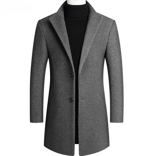 New Autumn Winter Long Overcoat Men Fashion Slim  Fit Long Wool Blends Coats Men Solid Business Causal Windbreaker Jackets Men