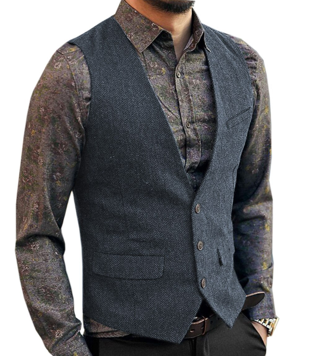 saferido       Men's Vest Suit Boutique Wool Tweed Slim Fit Leisure Cotton Male Gentleman Beckham Business Waistcoat For Wedding Groomsmen