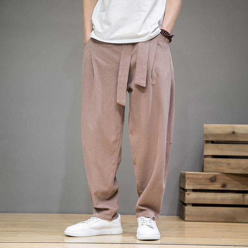 Spring Cotton Linen Pants Men Elastic Waist Casual Harem Pant Loose Sweatpants Traditional Chinese Trousers pantalons homme