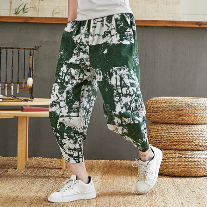 Baggy Cotton Harem Pants Men Summer Japanese Men Women Hip Hop Plus Size Wide Leg Pants Bloomers Calf-Length Pants Joggers