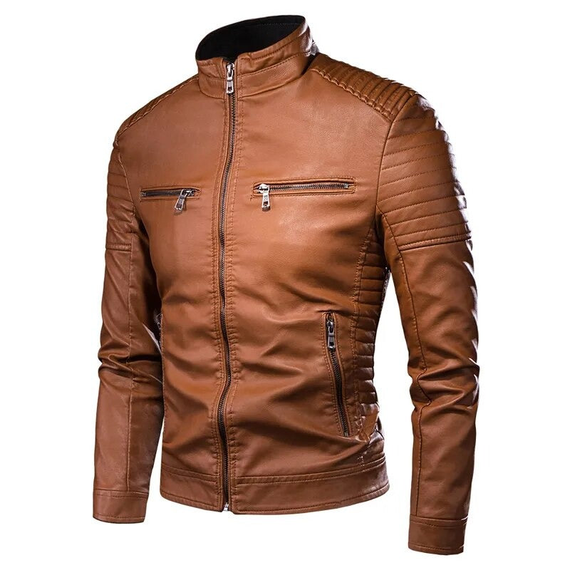 Men's Jacket Fashion Mens Vintage Leather Jackets Casual Men Faux Leather Motorcycle Jackets Biker Zipper Pockets Coats