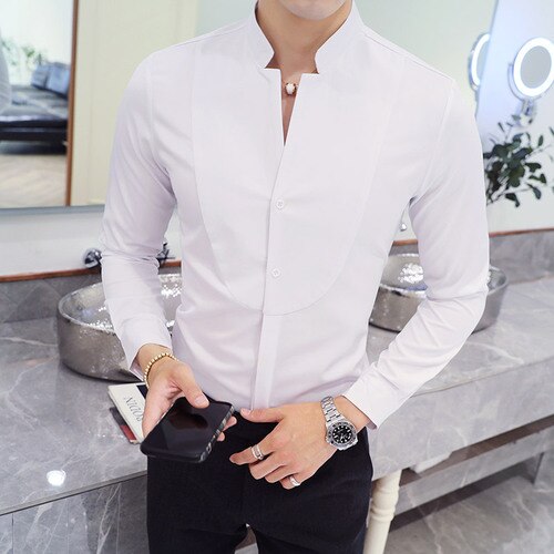 New Style Male Casual Dress Spring Long Sleeve Shirts/Men's High Quality Stand Collar Business Shirts/Plus Size S-5XL