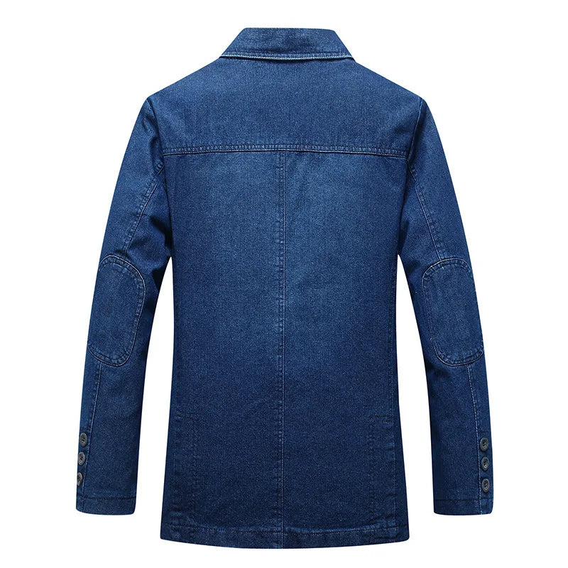 Mens Denim Blazer Men Fashion Cotton Vintage Suit Outerwear Male Blue Coat Denim Jacket Men Slim Fit Jeans Denim Blazers Top 4Xl