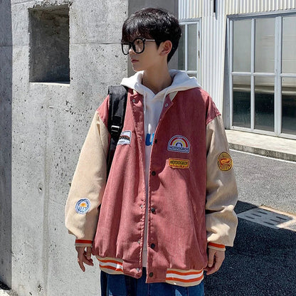 saferido Spring and autumn corduroy jacket men's ins tide brand Harajuku style Korean style versatile handsome loose Baseball Jacket