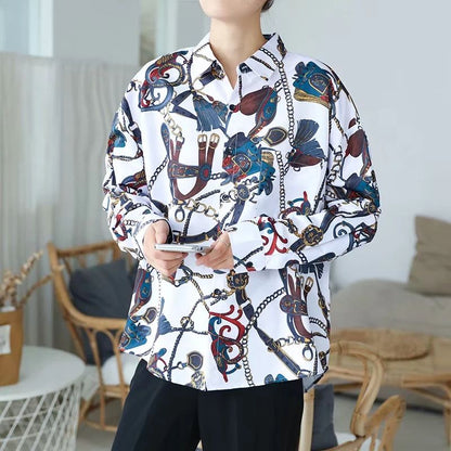 Vintage Fashion  Beach Hawaii Shirts for Men Harajuku Floral Print Long Sleeve Casual Loose Blouse Button Up Shirt