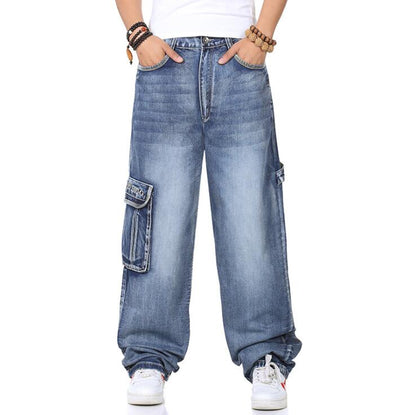 Men Jeans Baggy Hip Hop Jeans Multi Pockets Skateboard Cargo Jeans For Men Tactical Joggers Denim Pants Size 38-46