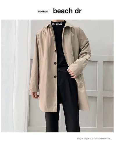 Men's M-5XL Plus Size Trench Coat Loose Fit Long Lapel Single Breasted Windbreaker Jacket Button Overcoat Men Clothing XXXXXL