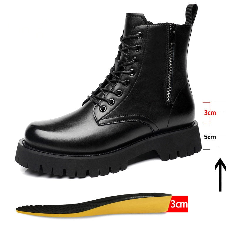 Zipper Man Platform Boot Height Increasing High Men Leather Heel Shoe Male Elevator Boots Autumn Spring